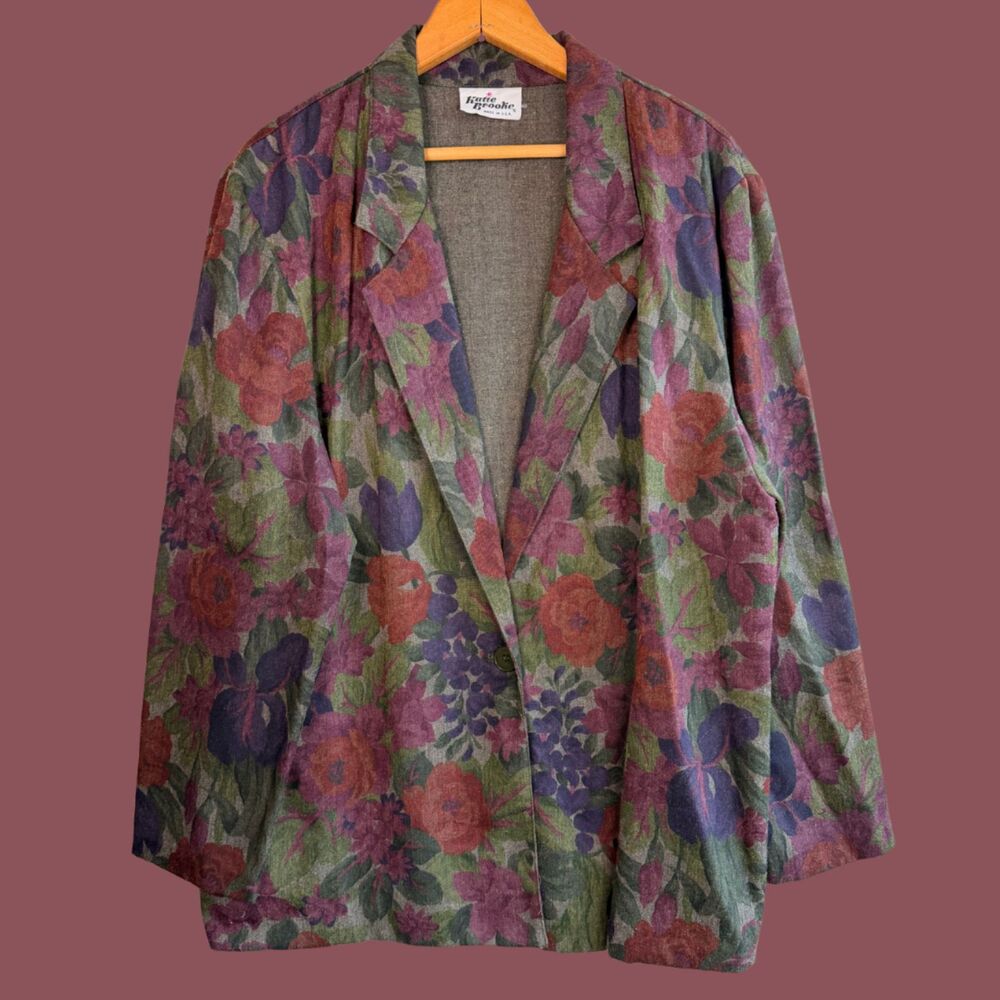 Vintage Katie Brooke Lightweight Floral One Button Blazer